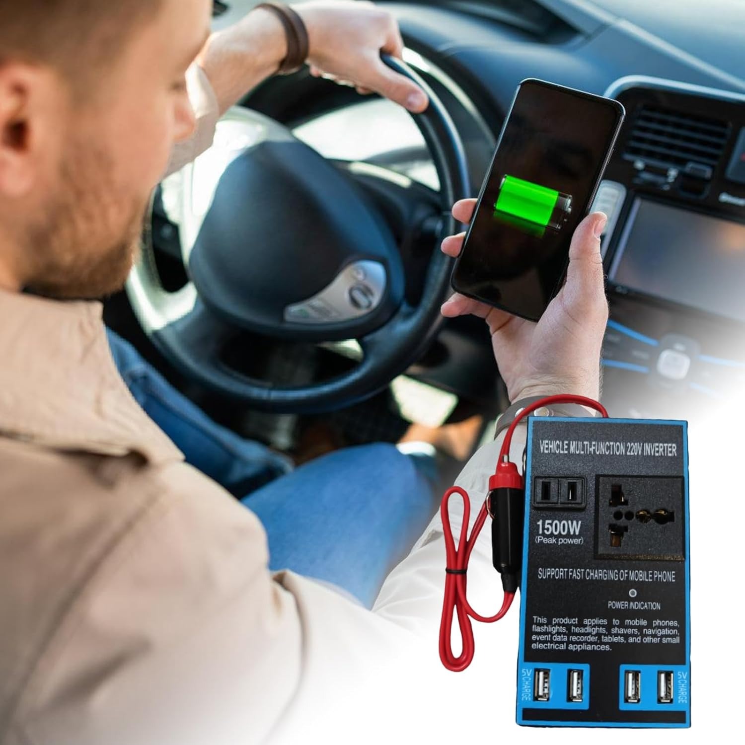 محول السيارة من 12v إلى 220v متعدد الإستخدامات